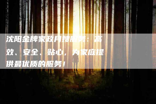 沈阳金牌家政月嫂服务：高效、安全、贴心，为家庭提供最优质的服务！