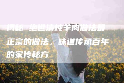 揭秘 绝世清炖羊肉做法最正宗的做法，味道传承百年的家传秘方
